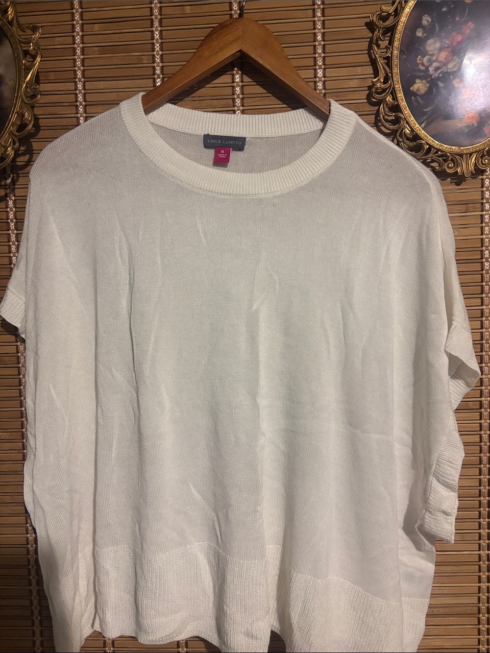 Vince Camuto Cream Short-Sleeve Crewneck Knit Top